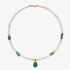 Fresh Water Pearl Necklace With Charm Pendants Jade